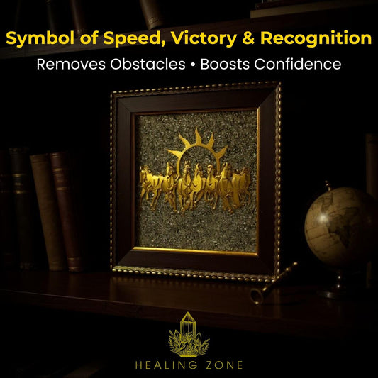 HEALING ZONE 7 Horses on Raw Pyrite Frame – Vastu Wall Décor for Home & Office