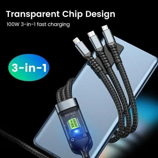 3-in-1 Fast Charging Cable – USB Type-C, Micro USB & Lightning