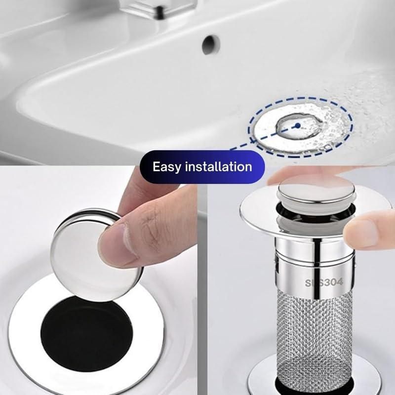 Sink Hair Filter – Stainless Steel Removable Drain Stopper Plug (Pack of 1)