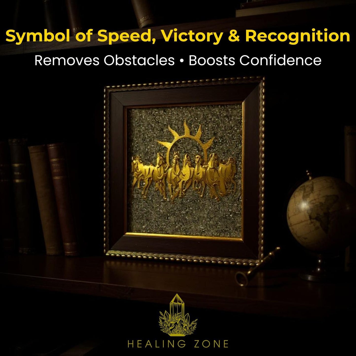 HEALING ZONE 7 Horses on Raw Pyrite Frame – Vastu Wall Décor for Home & Office