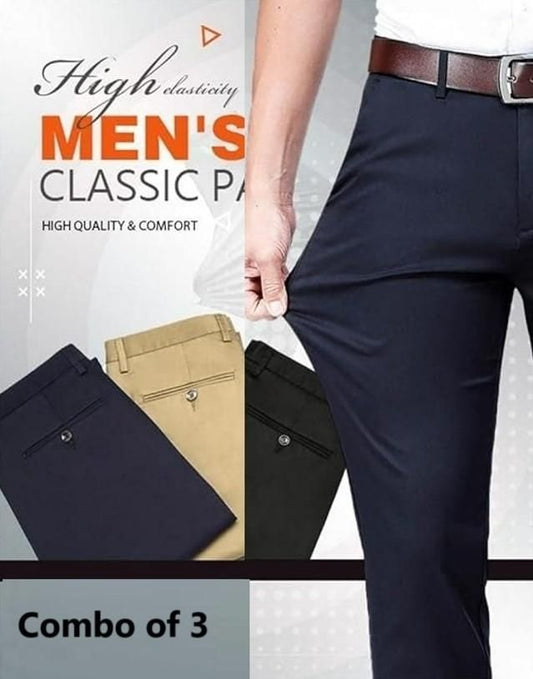 High Elasticity Men’s Classic Pants (Pack of 3)